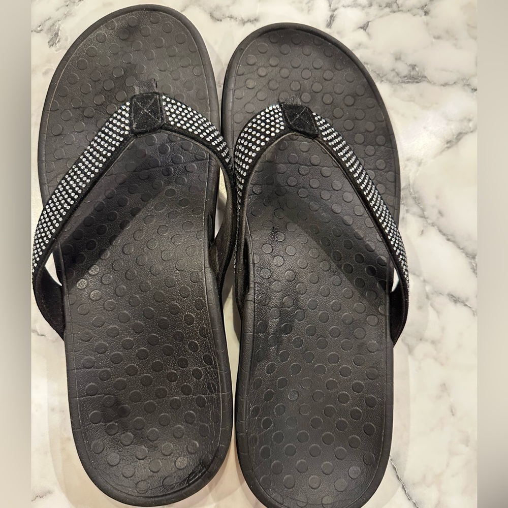 Vionic Black Sandals with Rhinestone Accents- 1 missing